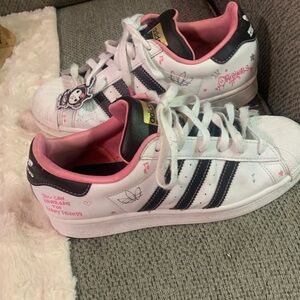 Adidas White and Black Sneakers with Pink Details